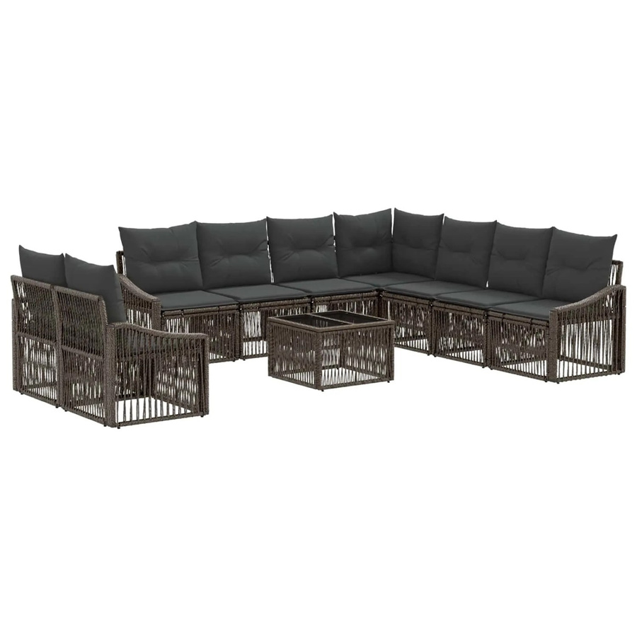 vidaXL Gartensofa-Set aus Poly-Rattan in Grau mit Polsterung und Kissen, 10-teilige Lounge-Garnitur mit Eckelementen, 3-Sitzer-Sofas und Couchtisch für den Außenbereich - Bild 2