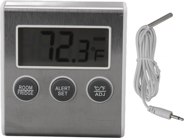 TOMTOP JMS Digitales Kühlschrankthermometer mit Alarmspeicherfunktion und Magnet in Silber aus Edelstahl - Bild 1