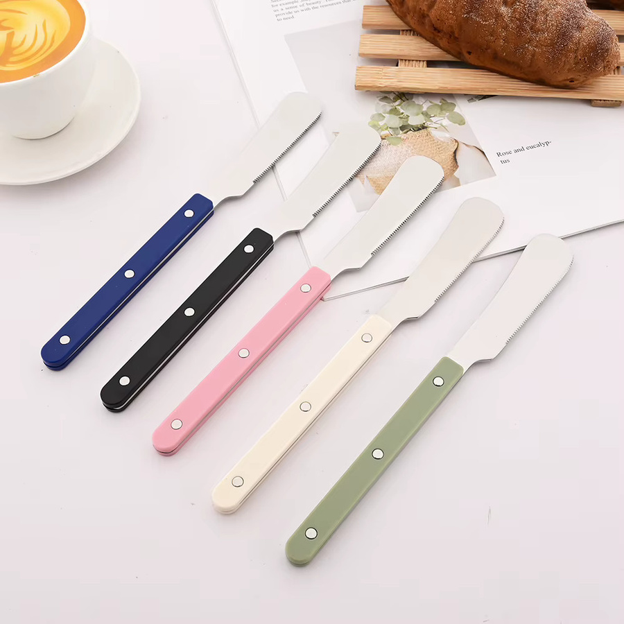 PINKTEN 5er Set Edelstahl Buttermesser Multifunktions-Küchenutensil für Butter, Käse und Marmelade in Pink und Silber - Bild 2