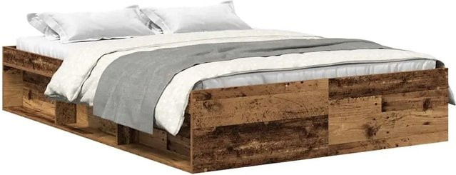 vidaXL Bettgestell in Altholz-Optik aus Kiefernholz und Holzwerkstoff, Farbe: Braun, B/T/H: 160 x 200 cm - Bild 1