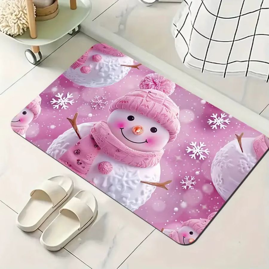 VIKAMA Weihnachtsschneemann Fußmatte in Rosa für den Eingangsbereich und die Weihnachtsdekoration - Bild 3