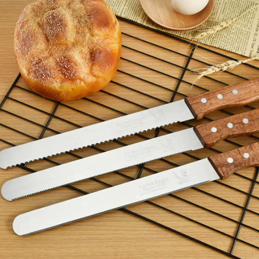 FEB.WIND Brotmesser aus Edelstahl in Silber mit Holzgriff, gezahntes Küchenmesser für Baguette und Kuchen, 10/14 Zoll - Bild 2