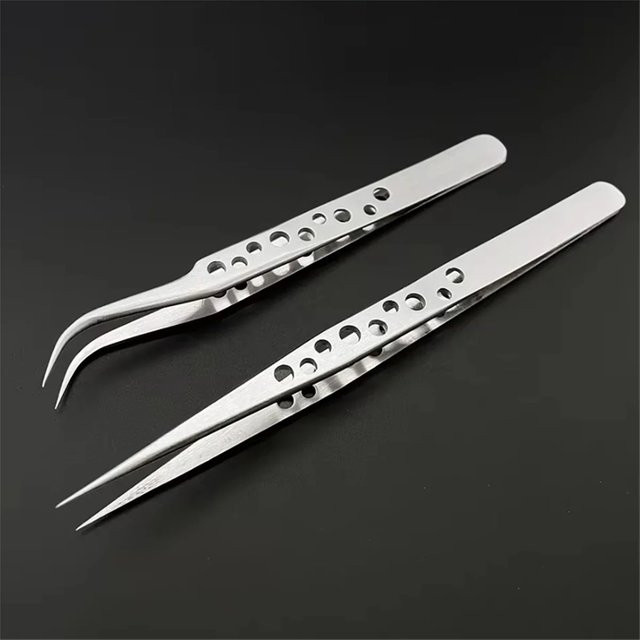Antistatische Präzisionspinzetten aus Edelstahl in Silber für Handy-Reparaturen und DIY-Handwerk, Set mit gebogenen und geraden Spitzen - Bild 1