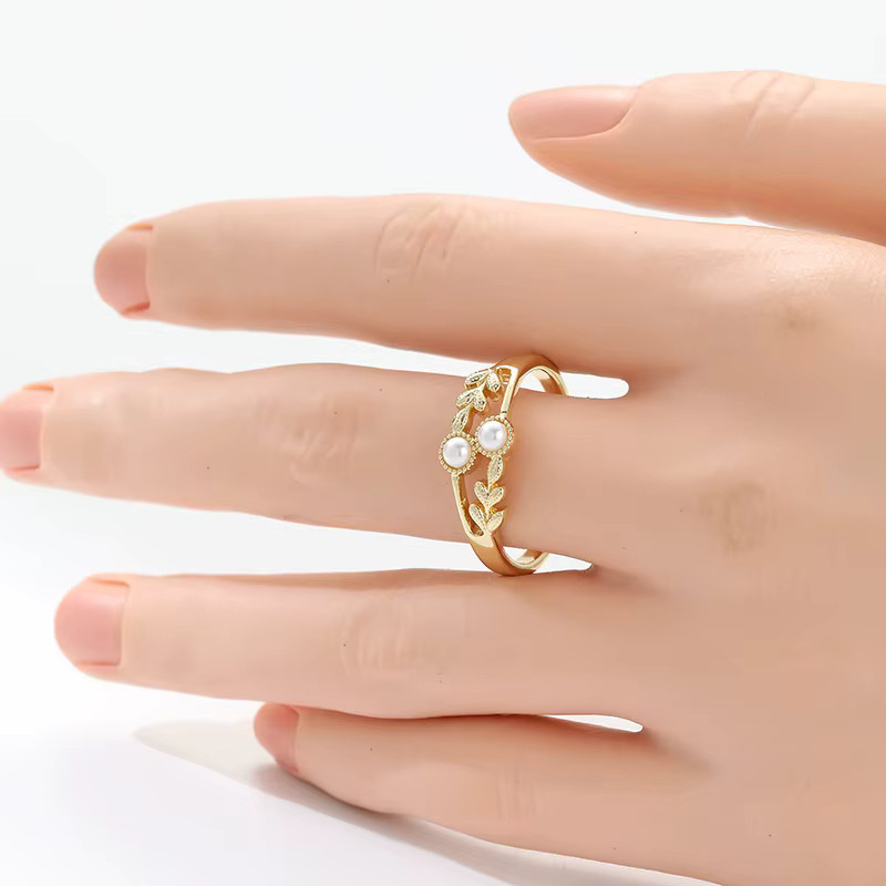 YoYo Ring, Blattförmig, Synthetischer Mondstein, Gold, Damen, Vintage - Bild 2