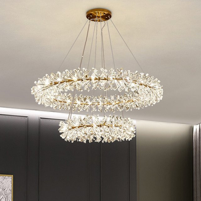 JIANKEXING Moderne Kristall LED Kronleuchter in Gold, Runde Pendelleuchte für Wohnzimmer, Restaurant und Schlafzimmer - Bild 1