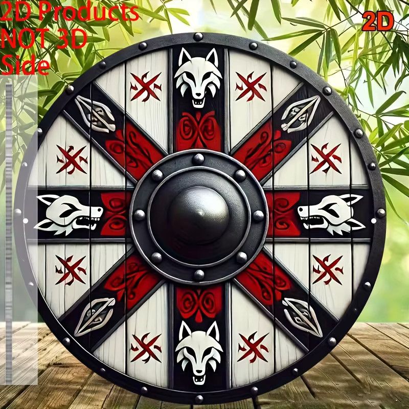 Potdemiel Wikinger Wolf Totem Wandkunst aus Aluminium, rundes Wolfskopfschild Design in Rot und Schwarz, Durchmesser: 20,32 cm - Bild 4