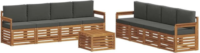 vidaXL Gartenmöbel Set 9-teilig aus Massivholz Akazie in Natur und Anthrazit mit Tisch, Sesseln und Kissen - Bild 1