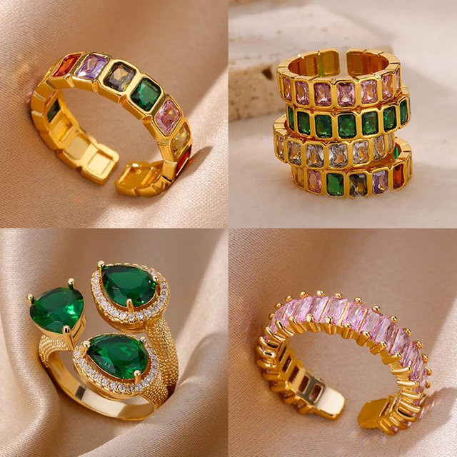 ICFTZWE Ringe, Edelstahl, Gold, Zirkonia, Damen, Vintage - Bild 1