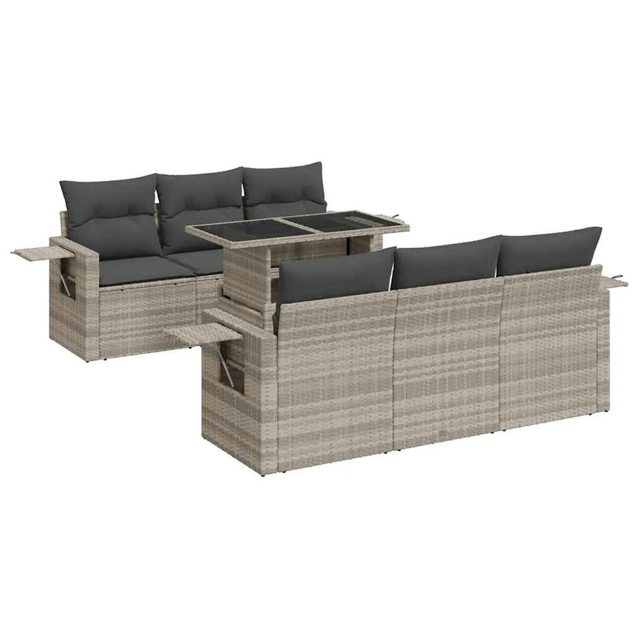vidaXL 7-tlg. Garten-Sofagarnitur in L-Form aus Poly Rattan mit Kissen, Hellgrau - Bild 2