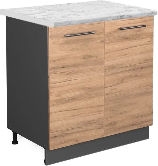 Vicco Spülenunterschrank Fame-Line Goldkraft Eiche Anthrazit mit Regal und Marmor-Optik, B/T/H: 80 x 60 x 82 cm - Bild 1