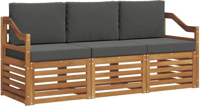 vidaXL Sofagarnitur 3-teilig aus Massivholz Akazie in Natur und Anthrazit mit Sitz- und Rückenkissen - Bild 1