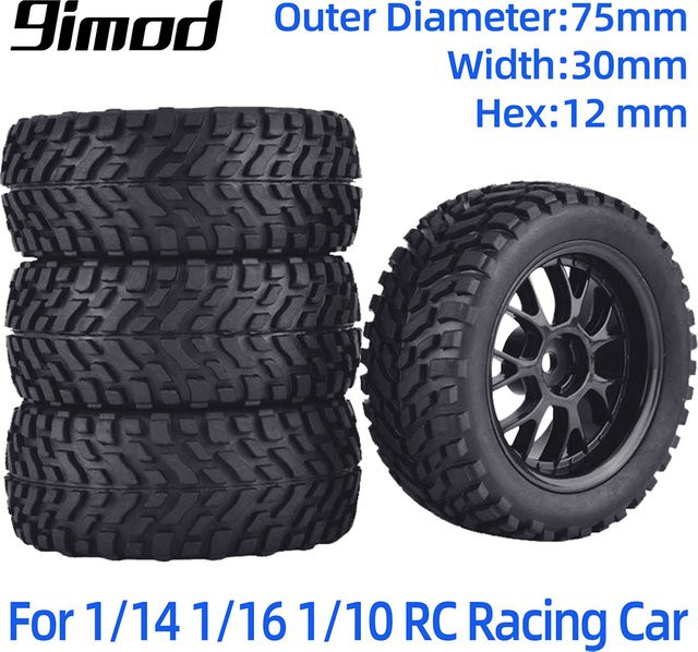 HSP Buggy Reifen Rad, 4-teiliges Set, 75mm, 12mm Hex, Universal Rally Klettern Auto Off-Road - Bild 1