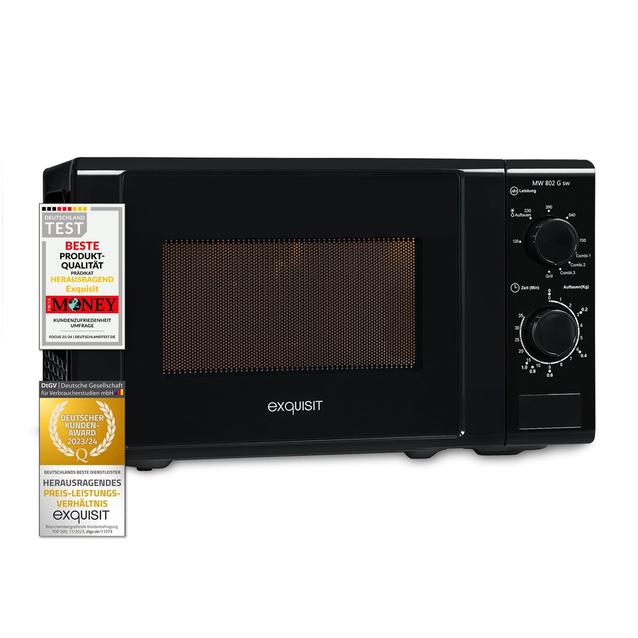 Exquisit MW 802 G sw Mikrowelle mit Grill in Schwarz, B/T/H: 43,9 x 34,0 x 20,0 cm - Bild 2