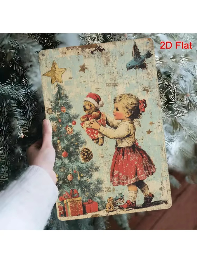 HELLOYOUNG Vintage Metall Weihnachtsbaum Wandschild mit Schneeflocken und floralem Design, Mehrfarbig, Breite: 30,0 cm, Höhe: 20,0 cm - Bild 5