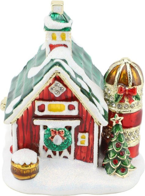 DIYelecs Weihnachtshaus Schmuckdose aus Metall in Grau mit Strasssteinen und Emaille-Verzierung - Bild 1