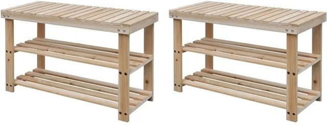 vidaXL 2-in-1 Schuhbank Set aus Massivholz Tanne in Braun, 2 Stück - Bild 1