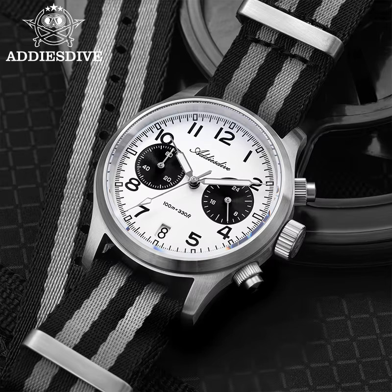 ADDIESDIVE Chronograph, Edelstahl, Quarz, 39 mm, Herren, Schwarz - Bild 5
