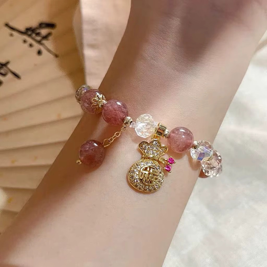 Rinhoo Armband, Rosa, Kristall, Perle, Messing, Unisex - Bild 2