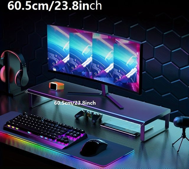 Monitorständer aus Metall in Schwarz, erhöhter Desktop-Riser für Laptops und Computer, Breite: 60 cm - Bild 1