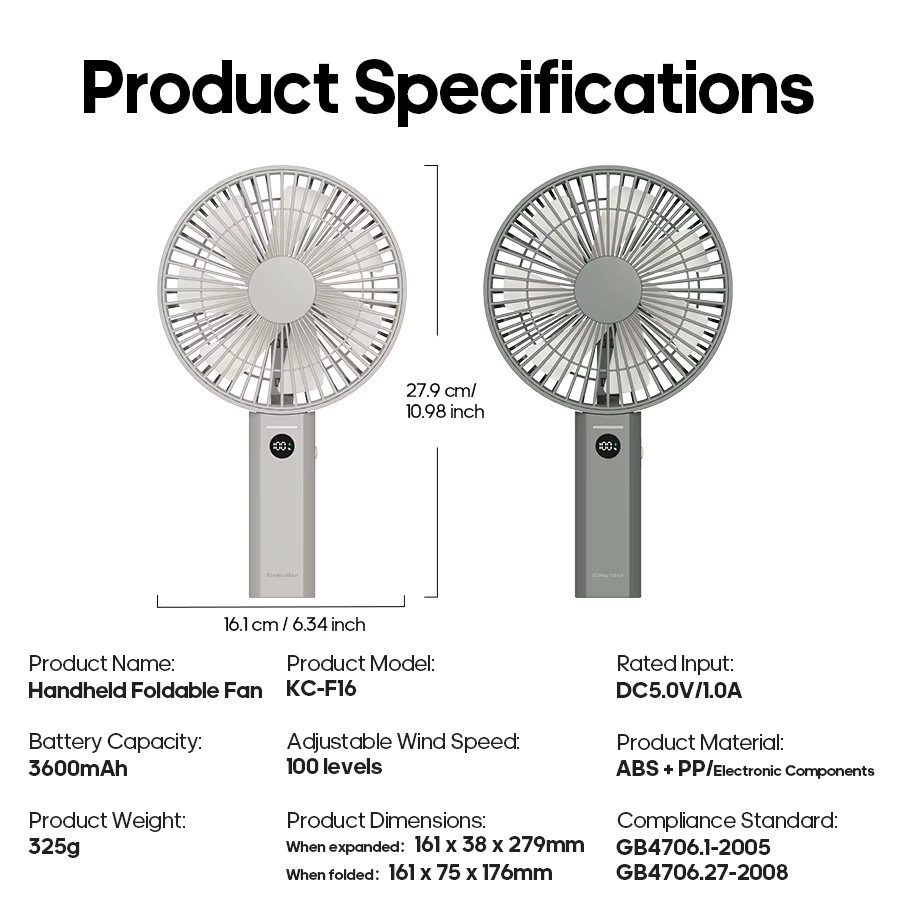 Kinscoter Tragbarer Handventilator in Grün, Wiederaufladbarer Desktop-Ventilator mit 100 Geschwindigkeitsstufen, LED-Anzeige und Lichtfunktion - Bild 6