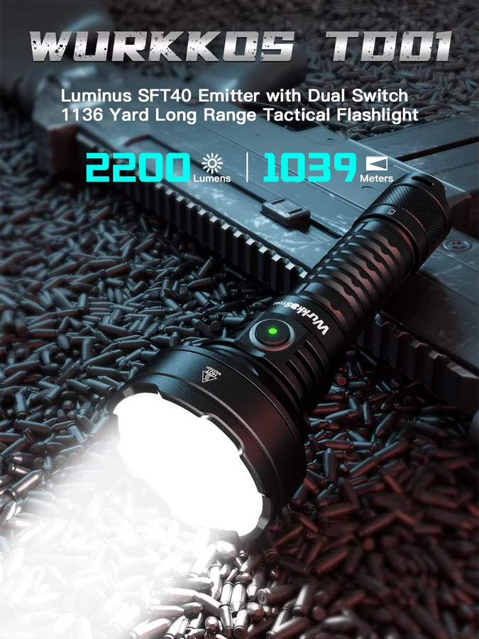 Wurkkos TD01 Taktische LED Taschenlampe, 2200 lm, Schwarz, IPX8 wasserdicht, wiederaufladbar - Bild 5