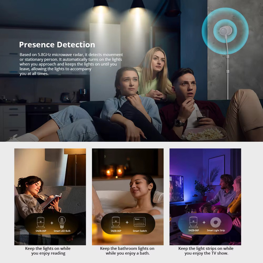 Sonoff SNZB-06P Zigbee Präsenzsensor mit Radar-Detektion für Smart Home Automatisierung, Weiß - Bild 2