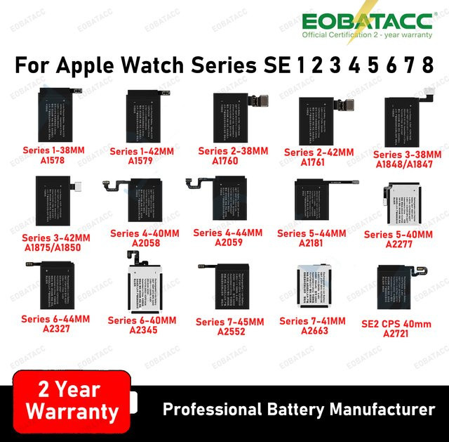 EOBATACC Ersatzbatterie für Apple Watch Serie SE, 1, 2, 3, 4, 5, 6, 7, 8 sowie S1 bis S8 (38/40/41/42/44/45/49mm) in Schwarz - Bild 1