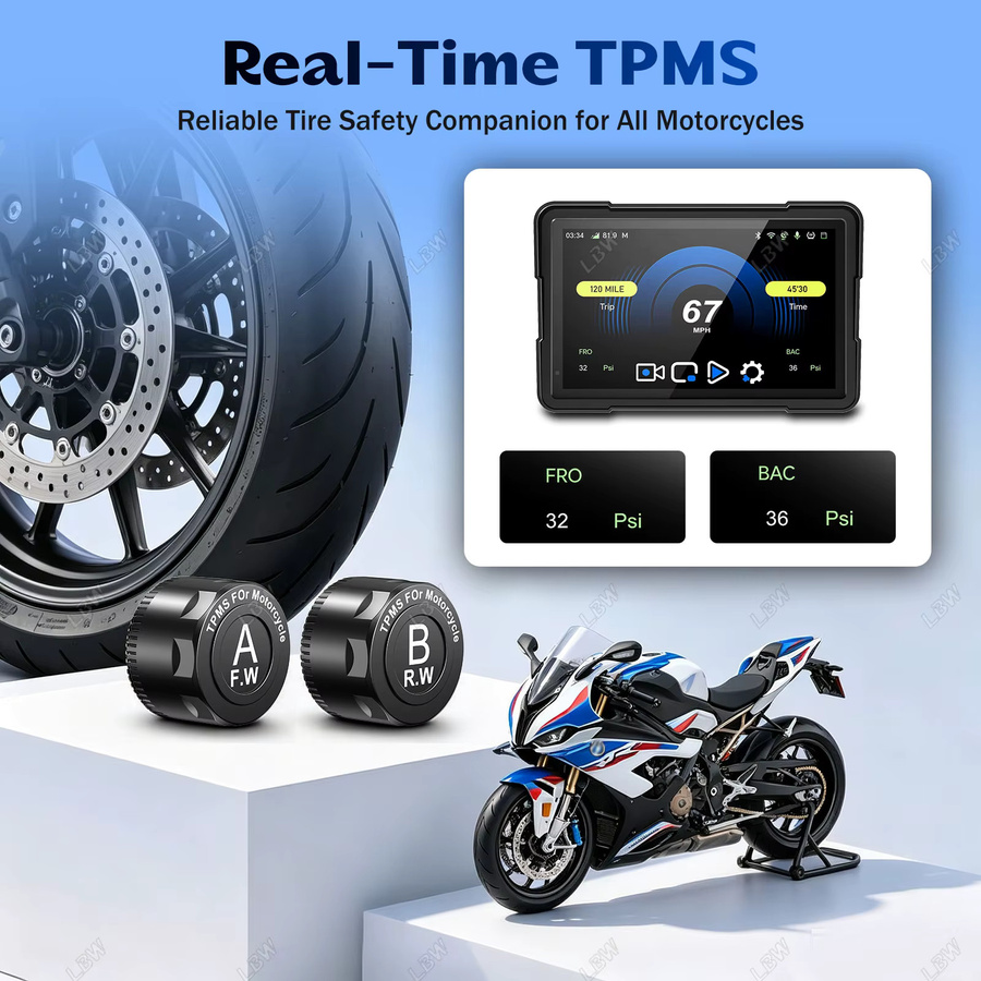 LBW Quick-Release Motorrad-Navigationskit mit Android Carplay, TPMS, Dual-Kameras und Power Dock in Schwarz - Bild 6