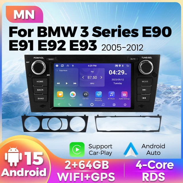 STRONGNAVI Android Autoradio mit GPS und CarPlay für BMW 3er E90 E91 E92 in Schwarz - Bild 1