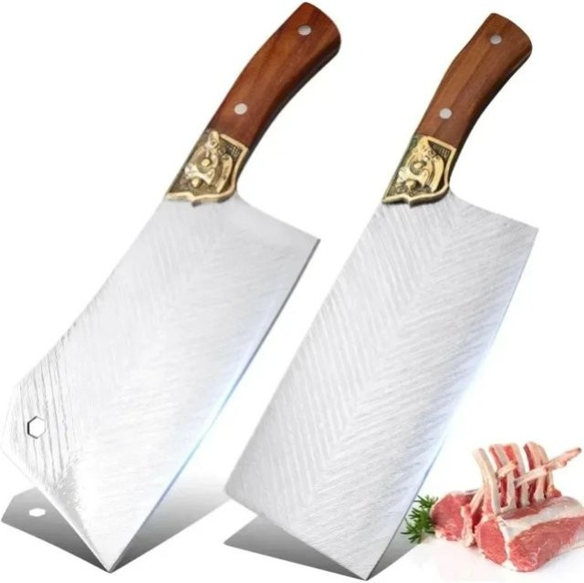 GuanQi Küchenmesser Cleaver aus Edelstahl in Silber mit Holzgriff zum Schneiden und Hacken von Fleisch - Bild 1