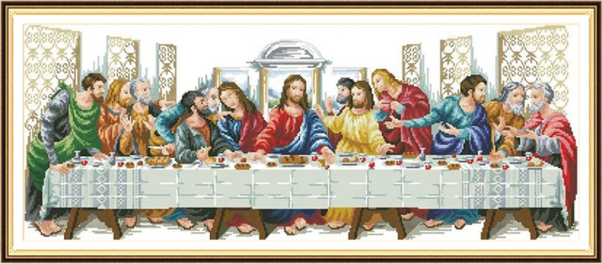 Kreuzstichset Das letzte Abendmahl als DIY-Stickset mit religiösem Motiv in Mehrfarbig - Bild 1