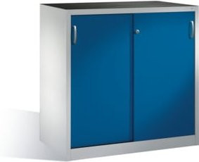 C+P Werkzeug-Beistellschrank mit Schiebetüren und 2 Regalböden, Front Enzianblau, Korpus Lichtgrau, H: 120 cm, B: 120 cm, T: 60 cm - Bild 1