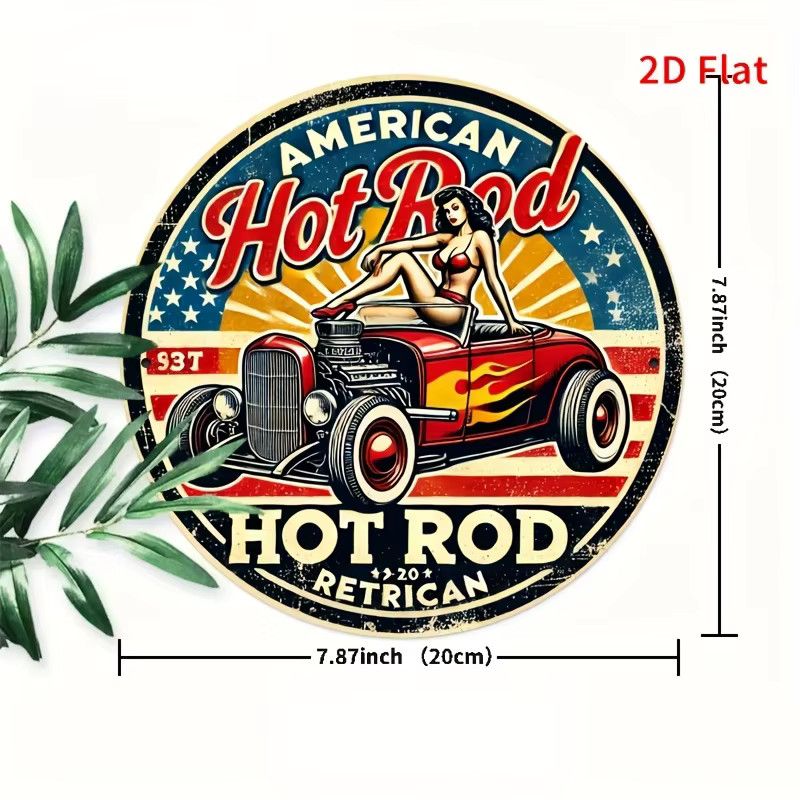 Vintage Americana Hot Rod Retro Metall Wanddekoration von Potdemiel, rund, Durchmesser: 20 cm - Bild 4