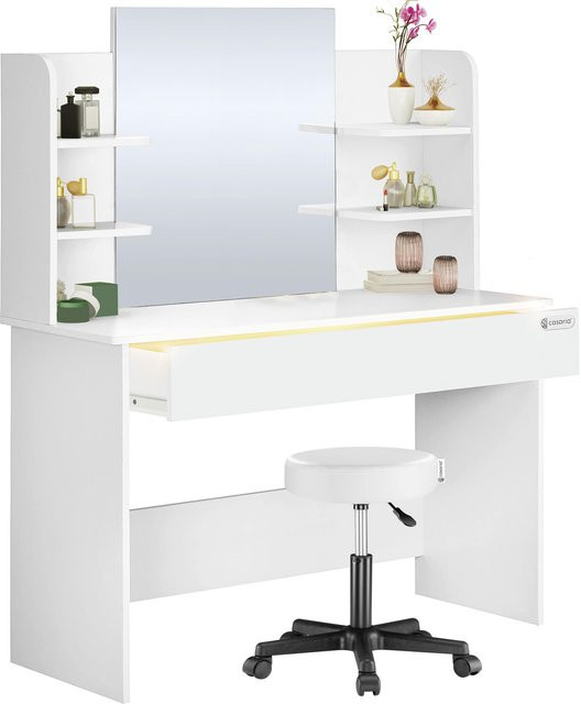 Schminktisch Lucia von CASARIA in Weiß mit Rollhocker, modern und rechteckig, B/T/H: 140 x 40 x 110 cm - Bild 1