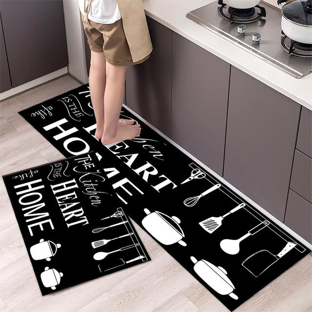 Karpetti Küchenbodenmatte mit Streifenmuster in Schwarz, rutschfest und weich, B/T: 60 x 40 cm - Bild 1