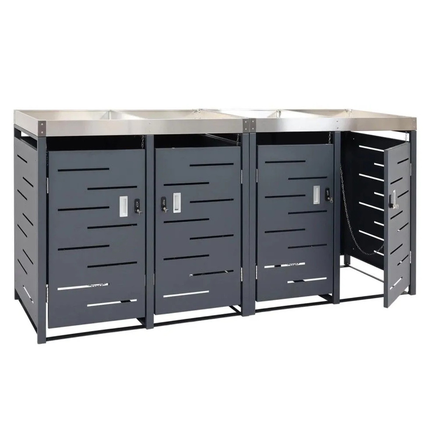 MCW 4er-Mülltonnenverkleidung H40b Mülltonnenbox und Pflanzkasten aus Edelstahl-Metall-Kombi B/H/T: 230 x 110 x 62 cm - Bild 2