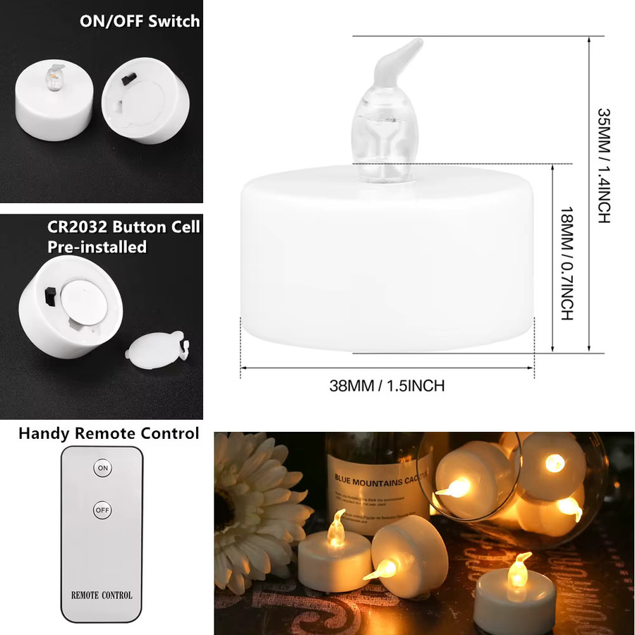 Flammenlose LED-Teelichter mit Flacker-Effekt für Halloween und Weihnachten, Set aus 12 oder 24 Stück, Farbe Weiß - Bild 3