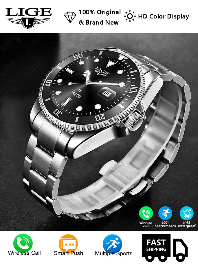 LIGE Smartwatch, Edelstahl, Schwarz, Herren - Bild 7
