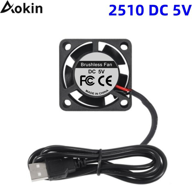 Aokin USB Bürstenloser Lüfter 2510 DC 5V für 3D-Drucker und Mikro-Kühlung, Schwarz, B: 25 mm, H: 10 mm - Bild 1
