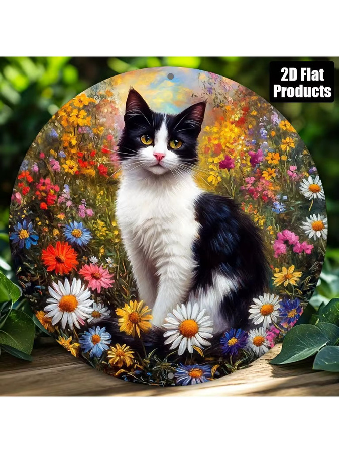 Rundes dekoratives Metallschild von Potdemiel mit Katzen- und Blumenmotiv, Mehrfarbig, Durchmesser: 20 cm - Bild 6
