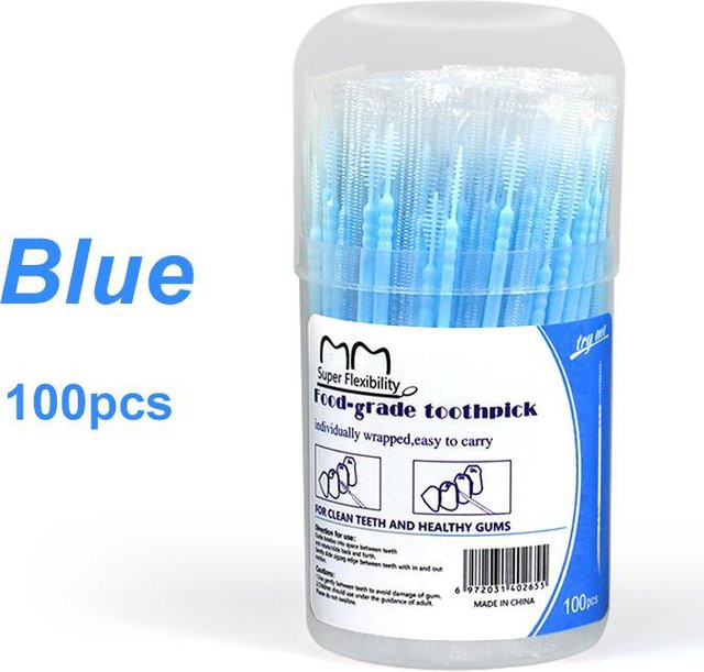 Winnerer Pop Einweg-Zahnstocher mit Interdentalbürste, 100er Pack, Blau - Bild 1