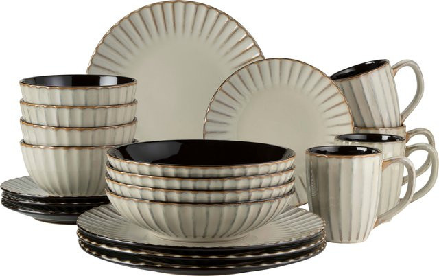 Mäser Kombiservice Confino aus Steinzeug, 20-teilig, Beige/Schwarz - Bild 1