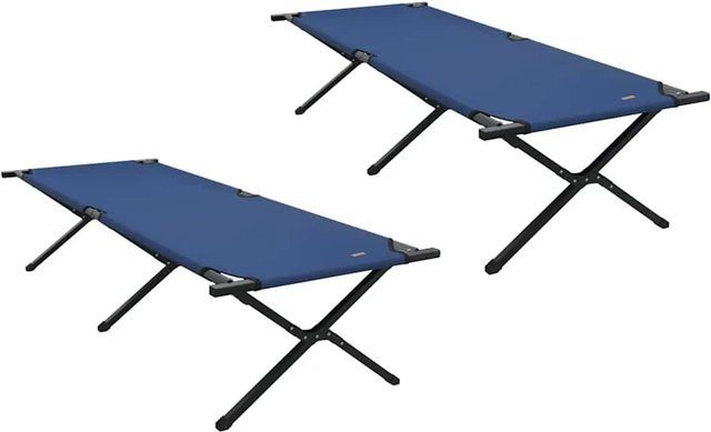 2er Set vidaXL Klappbare Camping Schlafbetten aus Stahl und Oxford-Stoff in Blau, B/T/H: 80 x 210 x 46 cm - Bild 1