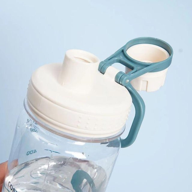 rrkxa Trinkflasche aus Kunststoff mit Griff, 0,6 l, transparent/grau, Flip-Verschluss für Sport, Fitness und Outdoor - Bild 1