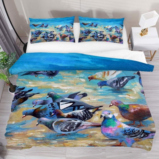 Bettwäsche-Set Binchi Outdoor Product Tauben Frieden mit niedlichem Vogelmuster, bestehend aus Bettbezug und Kissenbezug, Material Polyester, Mehrfarbig, B/H: 135 x 200 cm - Bild 1