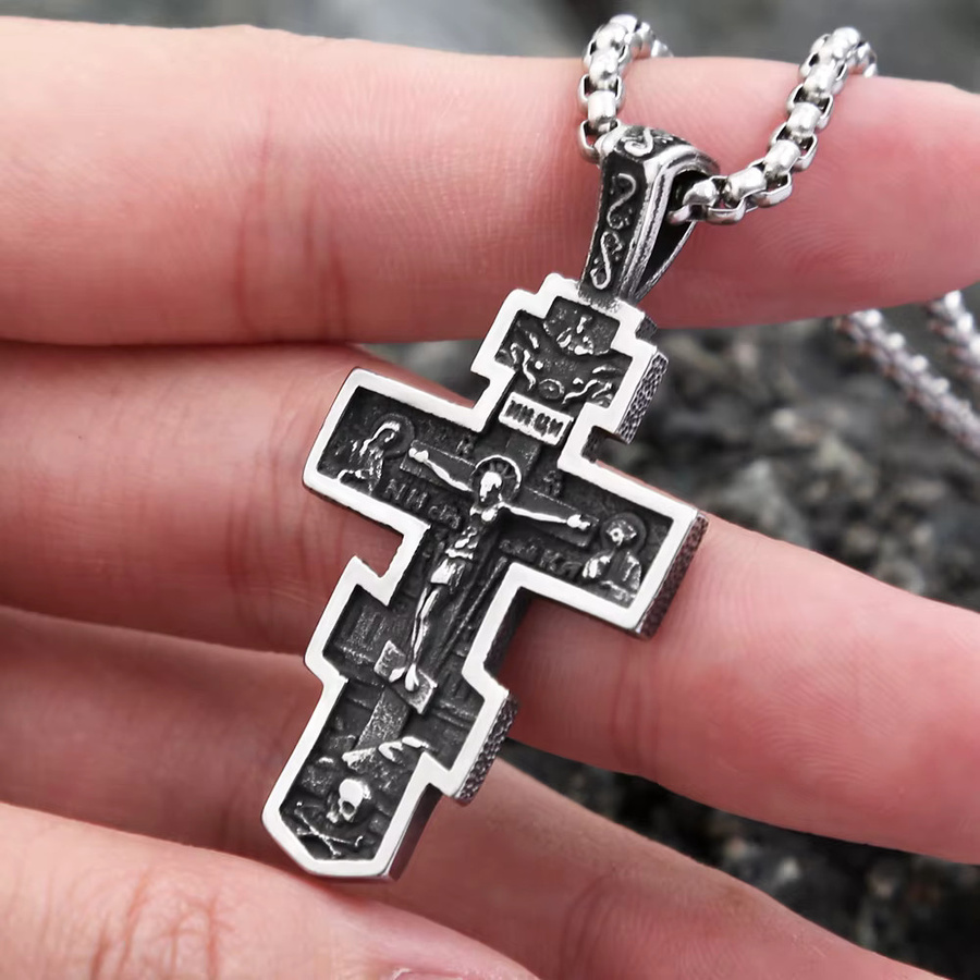 NORTHMAN Halskette mit Jesus Kreuz Anhänger, Edelstahl, Silber, Unisex - Bild 2