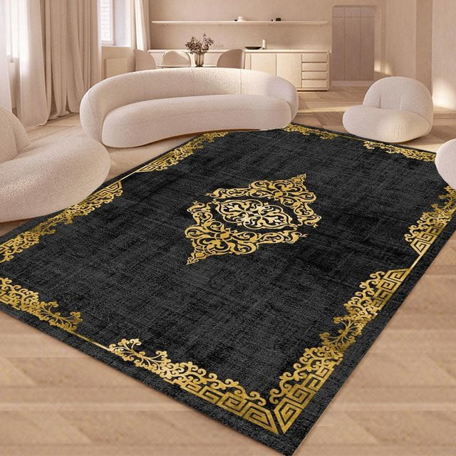Karpetti Teppich mit geometrischem Luxusmuster, schwarz, rutschfest und maschinenwaschbar, B/T: 60 x 40 cm - Bild 1