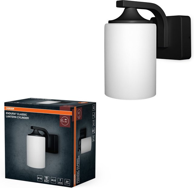 Osram Endura Classic Cylinder Außenwandleuchte Schwarz mit E27 Fassung und Glasdiffusor - Bild 2