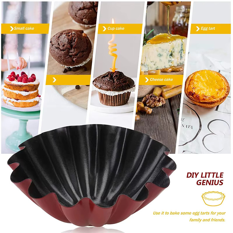 Venlohome 6er Set Mini-Tartelette-Formen aus Carbonstahl in Rot, Antihaftbeschichtete Backformen mit geriffeltem Design für Quiche, Flan und Muffins - Bild 2