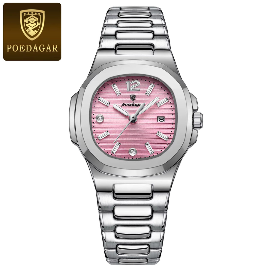 POEDAGAR Armbanduhr, Eckig, Quarz, Edelstahl, Silber, Damen - Bild 4